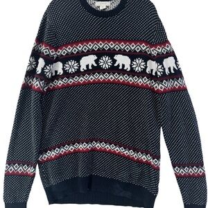 ASPEN Navy and Red Polar Bear Crewneck Sweater